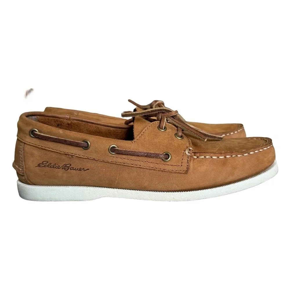 Eddie Bauer Providence Tan Brown Leather Boat Shoes Mens 9.5 M Summer